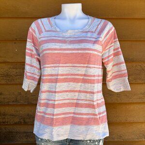 Sonoma Coral & Grey 3/4 Striped Shirt Size M